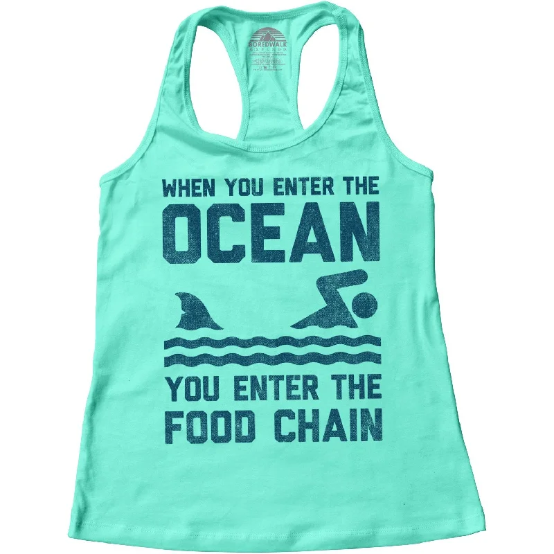 Women's When You Enter the Ocean You Enter the Food Chain Shark Racerback Tank Top vintage tank top