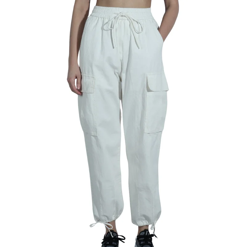 OREETA - Solid Flap Pocket Side Drawstring Hem Cargo Pants Cozy Jogger Leggings
