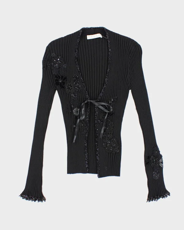 Vintage 90s Nougat Sequined Black Cardigan - S Cable Knit Ribbed Knit Lace Knit