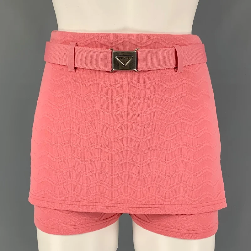 PRADA Size 2 Pink Polyester Blend Jacquard Belted Mini Skirt high waist skirt
