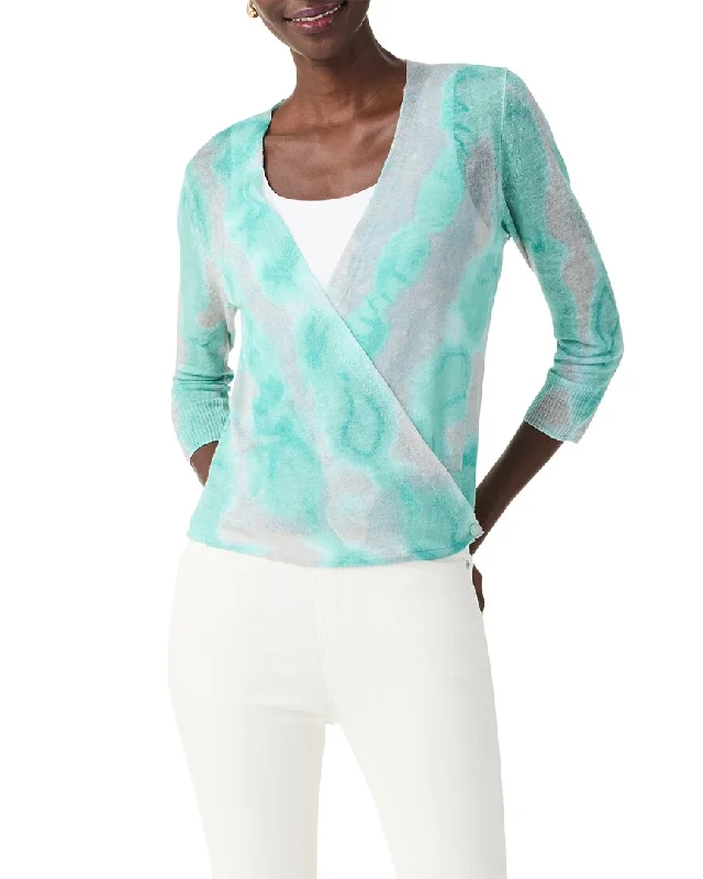 NIC+ZOE Watercolor Waves 4-Way Linen-Blend Cardigan Satin Blend Silk Blend Wool Blend