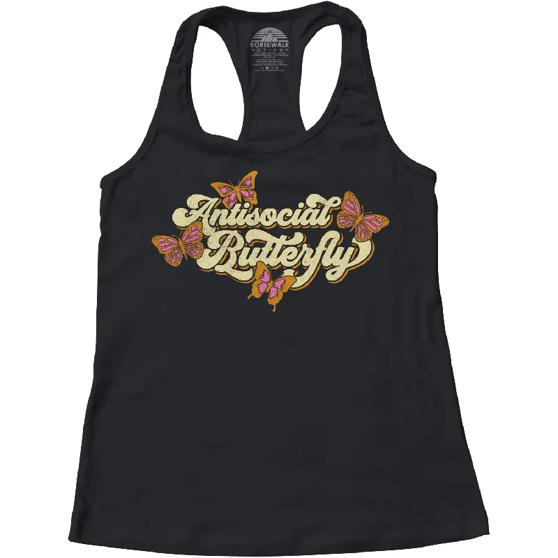 Women's Antisocial Butterfly Racerback Tank Top teal tank top