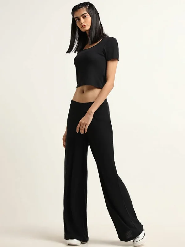 Superstar Plain Black Pants High-Waist Yoga Pants