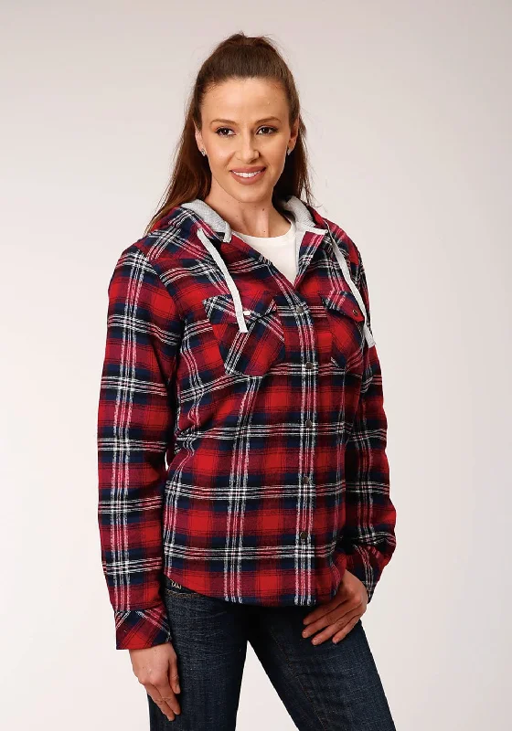 Roper Womens Wine/Navy 100% Cotton Flannel Plaid Jacket Cotton Fabric Linen Fabric Terry Fabric