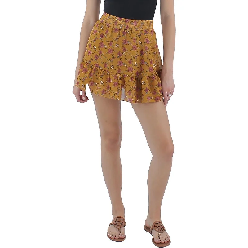 Beautees Womens Juniors Floral Print  Mini Skirt chiffon skirt lightweight