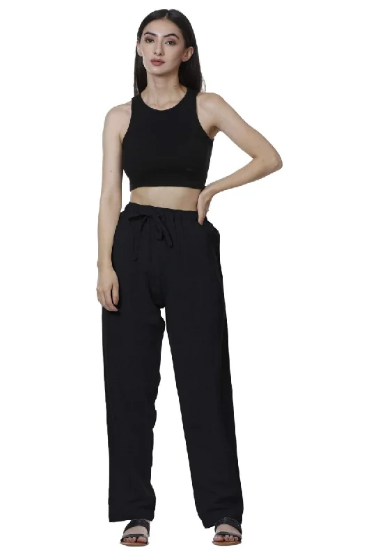 Women's Lounge Pant | Black | Free Size Formal Wide-Leg Pants
