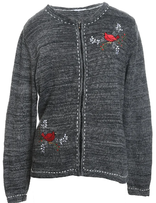 Festive Print Christmas Cardigan - M Crew Neck V-Neck Turtle Neck