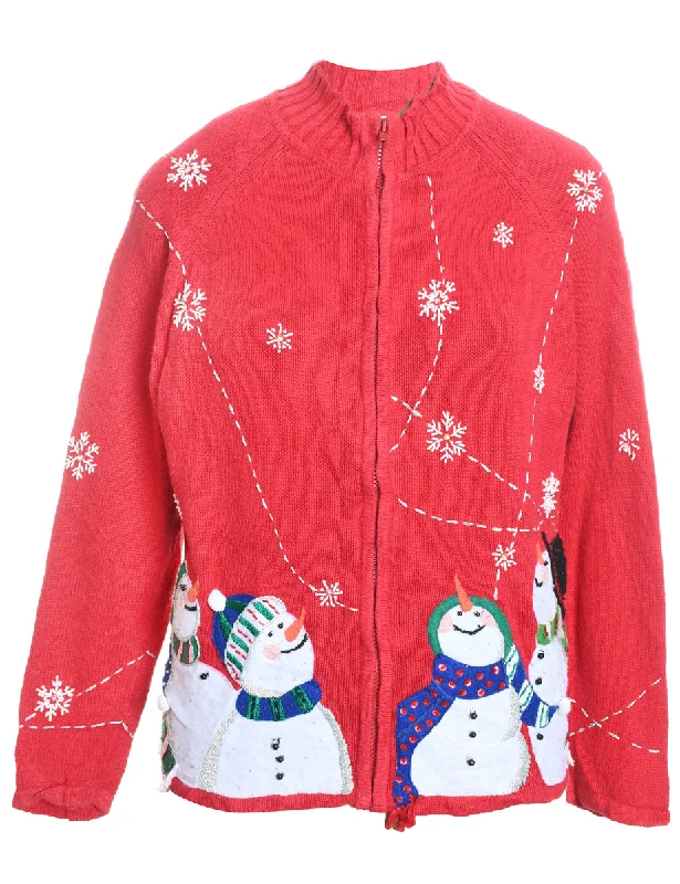 Snowman Christmas Cardigan - M Elasticated Padded Insulated