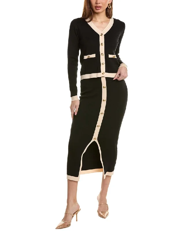 ANNA KAY 2pc Jinna Cardigan & Skirt Set Welt Pockets Slit Pockets Flap Pockets