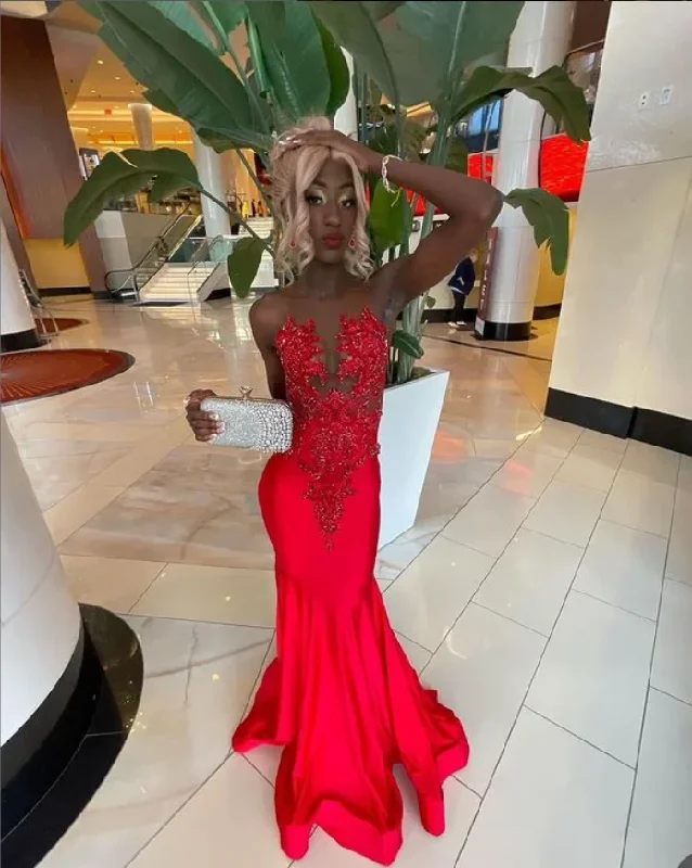 Bright Red Homecoming Dresses Black Girls Beaded Applique Glitter Birthday Party Dresses Long Sequin Dresses Tunics stripes playful
