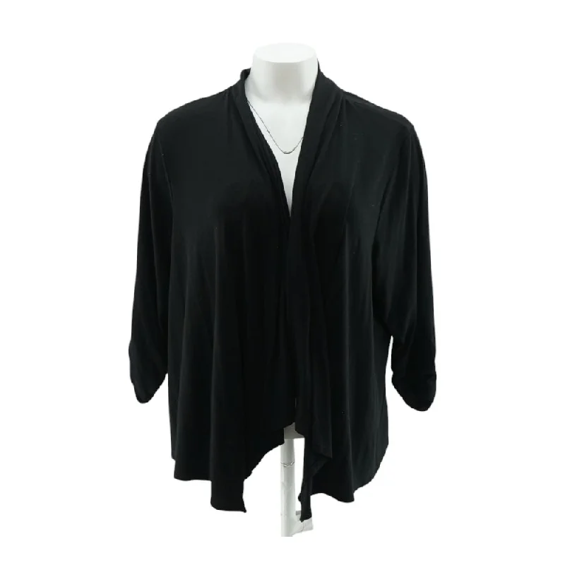 Black Solid Cardigan Sweater Satin Blend Silk Blend Wool Blend