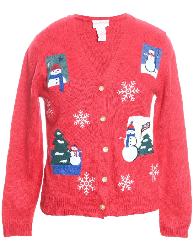 Snowman Christmas Cardigan - M Fleece Cardigan Nylon Polyester