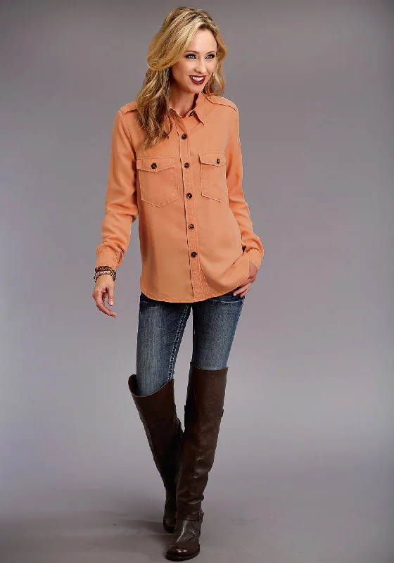 Stetson Womens Orange Peach Denim Jacket-Style BD L/S Shirt Faux Fur Jacket Real Fur Jacket Shearling Jacket