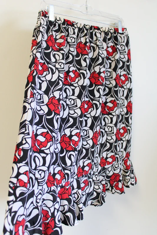 Vintage Anthony Richards Black Red & Off-White Ruffle Bottom Skirt | 16 Petite cashmere skirt plush
