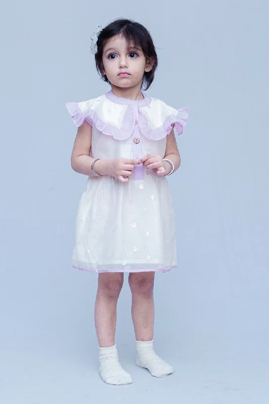 SnuggleMe Girls Chanderi Sleeveless Party Dress with Sequins work Crew Neckline Casual