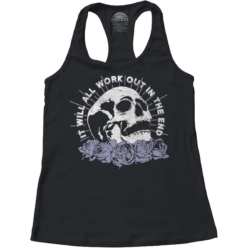 Women's It Will All Work Out In The End Racerback Tank Top sage tank top