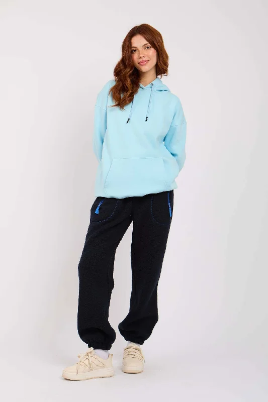 Women Navy Sweat Pant Sherpa Jogger Navy Classic Straight-Leg Pants