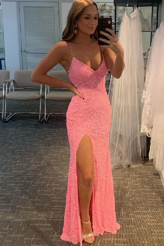 Sexy Pink Glitters Mermaid Long Party Dress EWQ006 Tunics stripes playful