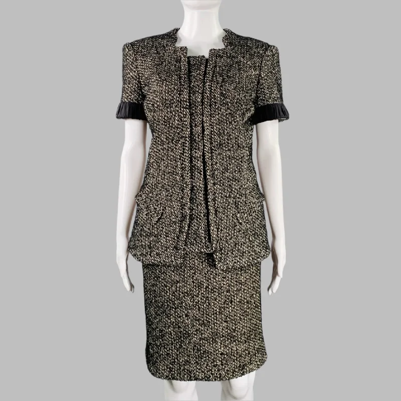 ZAC POSEN Size 6 Black White Cotton Blend Tweed Short Sleeve Skirt Suit cashmere skirt fine