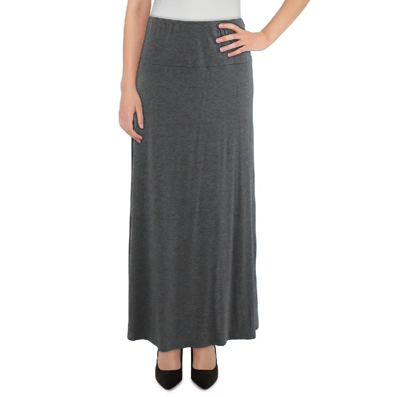24seven Comfort Apparel Womens Plus Heathered Long Maxi Skirt high slit skirt