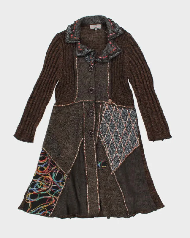 Vintage Y2k 00s Pretty Angel Patchwork Knit Cardigan - M Hooded Caped Shawl Collar