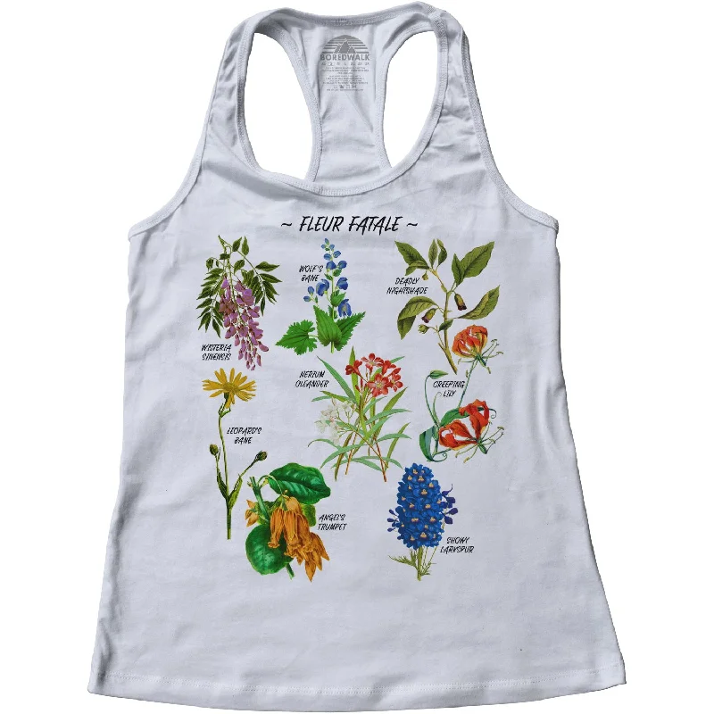 Women's Fleur Fatale Toxic Botanical Chart Racerback Tank Top black tank top