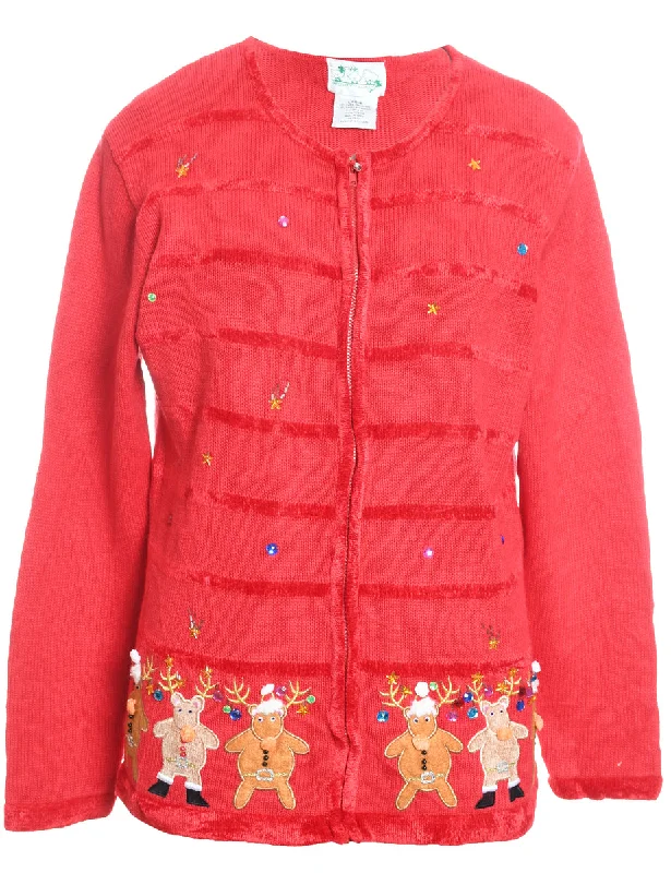 Reindeer Christmas Cardigan - L Lightweight Heavyweight Midweight