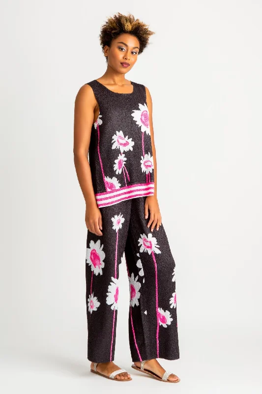 Abstract Long-Stem Floral Crinkle  Tank silver tank top