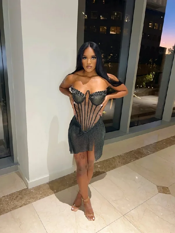 Black Sparkly Sexy Short Prom Dresses Black Girls Beaded Birthday Party Dresses African Mini Cocktail Dresses Homecoming Tunics Evening elegant