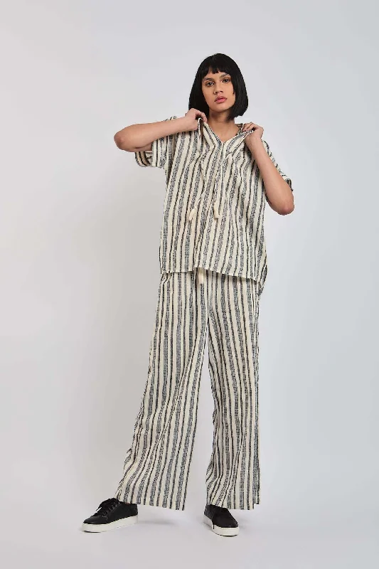 Women Pant Wide Leg  In Stripes Multicolor Relaxed Casual Leggings