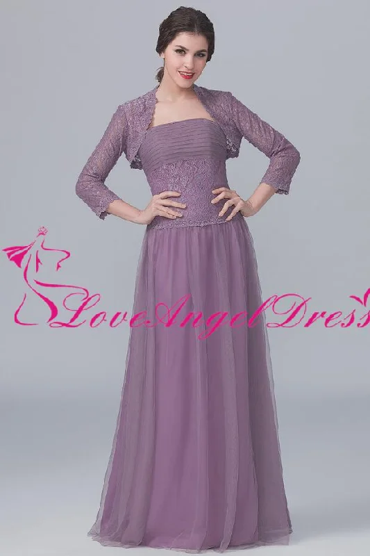 Dusty Purple Tulle Lace Mother of the Brides Dresses with Jacket Nylon Jacket Polyester Jacket Spandex Jacket