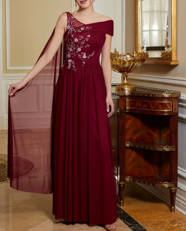 A-Line Princess Tulle Sequins Mother of the Bride Dress Evening Dresses Wedding Guest Party Dresses Chiffon Maxi Beach