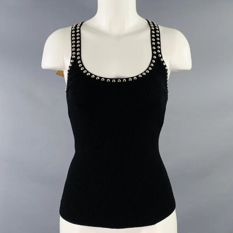 MICHAEL KORS COLLECTION Size S Black Silver Viscose Blend Rib Knit Studded Tank Casual Top mint tank top