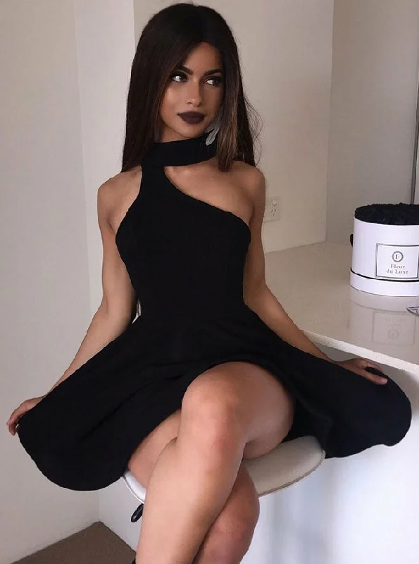 High Neck Black Short Homecoming Dress Sexy Party Dress Sale OM253 Tunics Fleece cozy