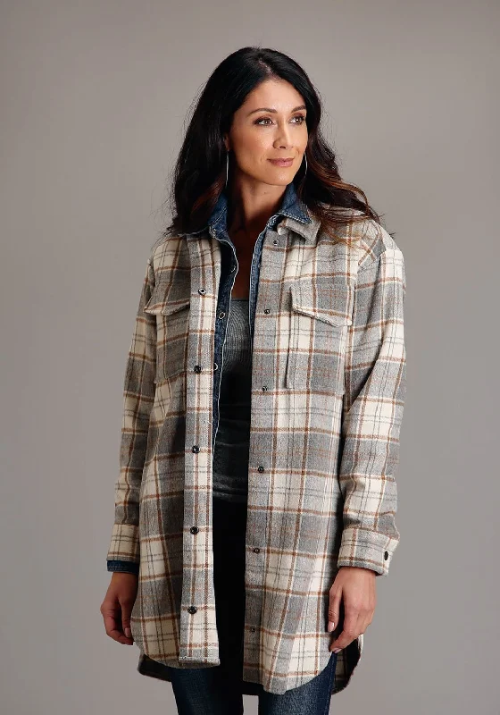Stetson Womens Neutral Plaid Oversized Grey Poly/Wool Jacket Anorak Shell Jacket Lightweight Jacket