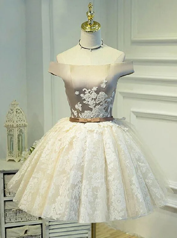 Off-the-Shoulder Lace Appliques Sweet 16 Dress Short Ball Gown Party Dress OP232 Tunics Chic elegant