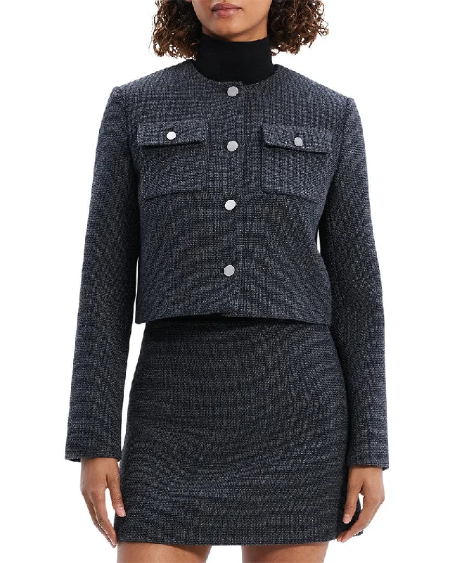 Theory Tweed Wool-Blend Cardigan Jacket Collared Crew Neck Turtle Neck