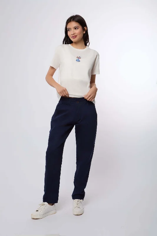 Women Pant Boyfriend Cut Chino Navy Casual Sweatpants Style