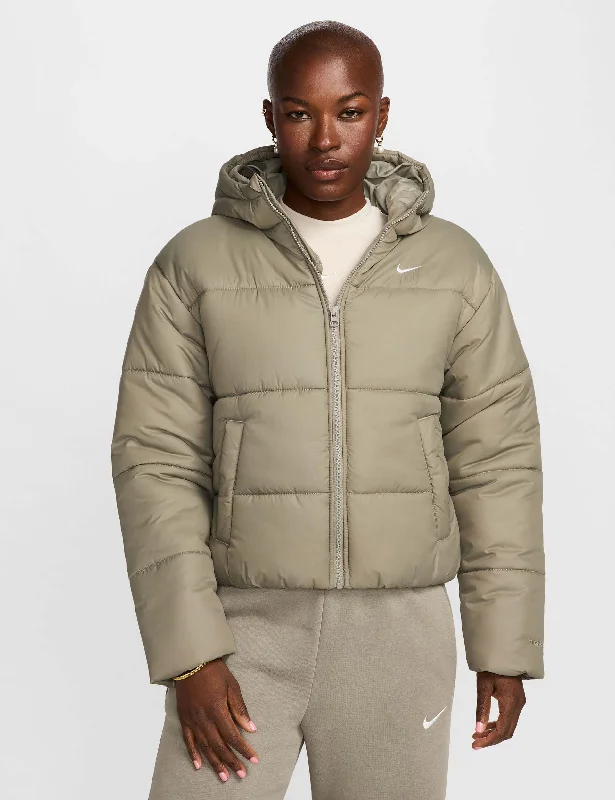 Sportswear Classic Puffer Therma-Fit Hooded Jacket - Light Army/White Knit Fabric Woven Fabric Fleece Fabric