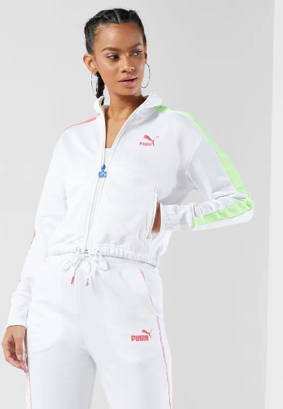 Iconic T7 Crop Jacket PT Puma White-Spec Print Jacket Jacquard Jacket Patchwork Jacket