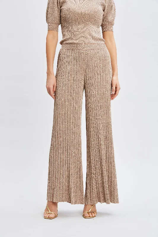 T-Tahari Metallic Wide Leg Pant Relaxed Fit Trousers