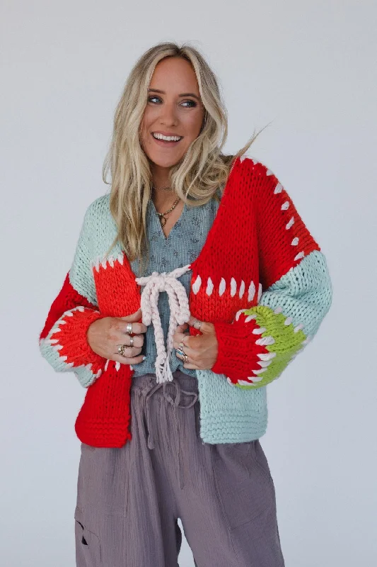 Storybook Knit Cardigan - Red Jersey Fabric Tulle Fabric Batik Fabric