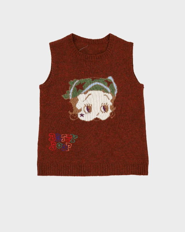 Betty Boop Brown Knitted Tank Top - XS / S print tank top