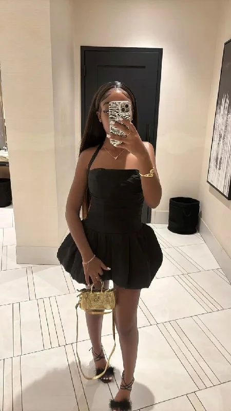 Black Halter Neck A-Line Short Party Dress Homecoming Dress Birthday Dress, D409 Tunics Office stylish