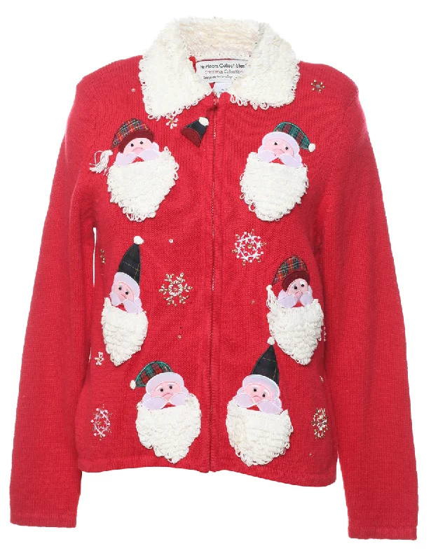 Santa Claus Christmas Cardigan - M Embroidered Appliqued Beaded