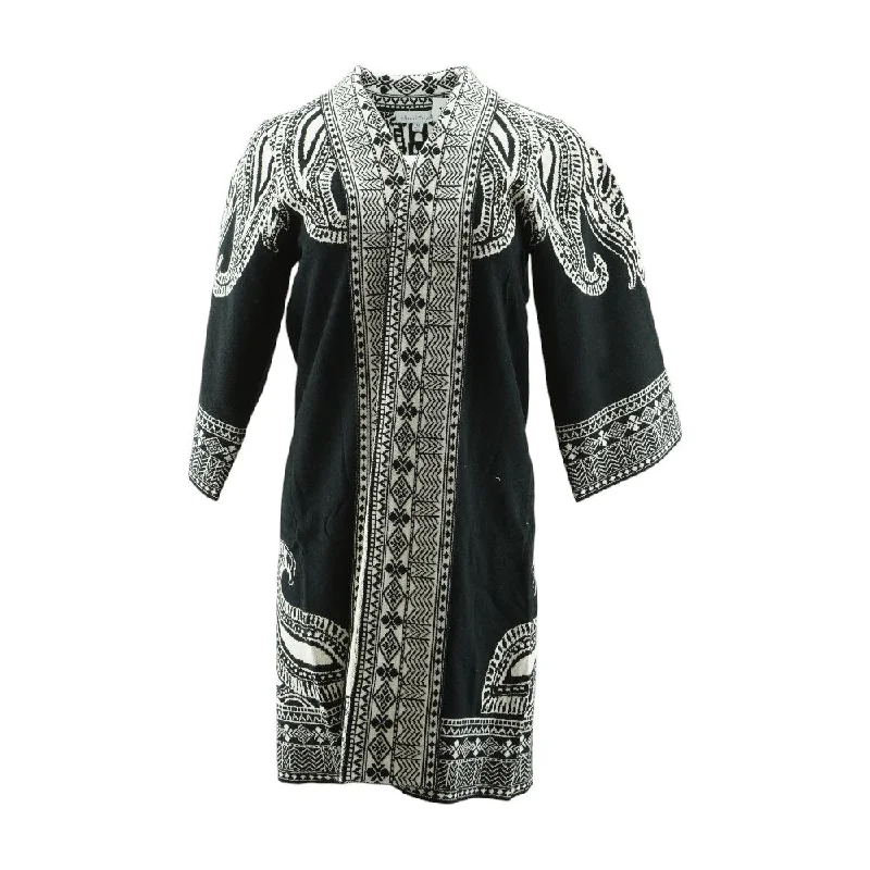Black Graphic Cardigan Sweater Knit Fabric Woven Fabric Fleece Fabric