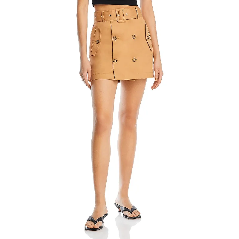 Avec Les Filles Womens Cotton Wrap Mini Skirt lace skirt delicate