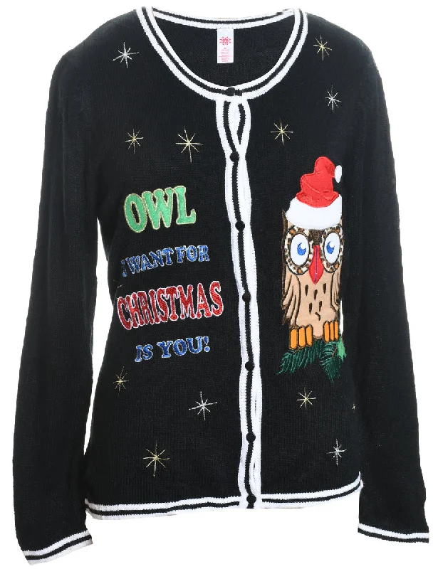 Festive Print Christmas Cardigan - M Striped Floral Plaid