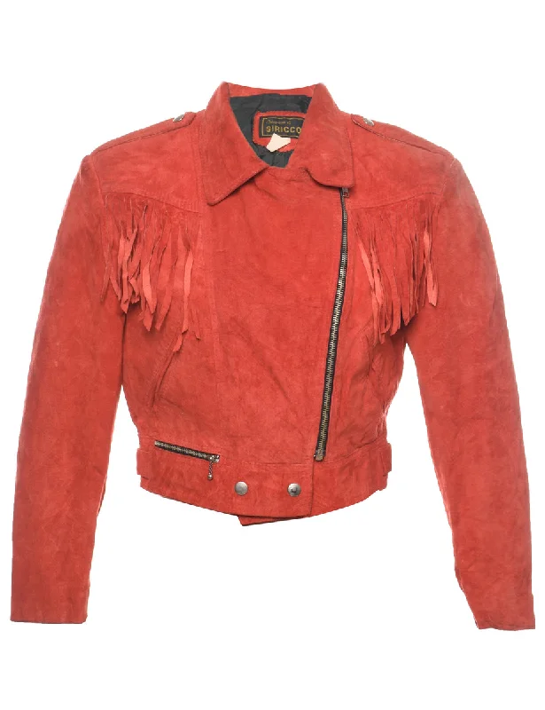 Suede Cropped Red Vintage Fringed Jacket - S Chenille Fabric Brocade Fabric Lace Fabric