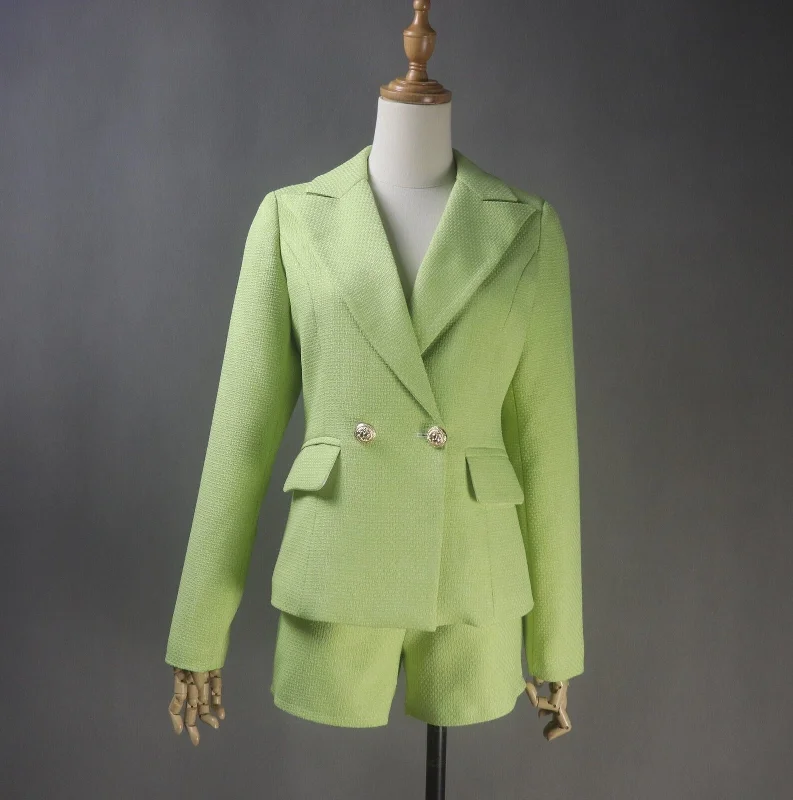 Custom Made Green Suit Tweed Jacket + Shorts/ Skirts/ Trousers Welt Pockets Slit Pockets Flap Pockets